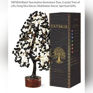 YATSKIA Black Tourmaline Gemstone Tree – Black & Gold Crystal Tree